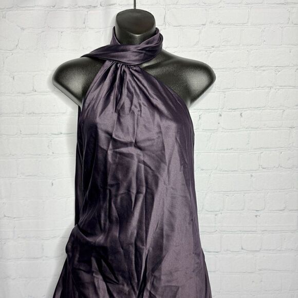NEW House of CB purple satin draped open back mini dress size L+ - Picture 4 of 11